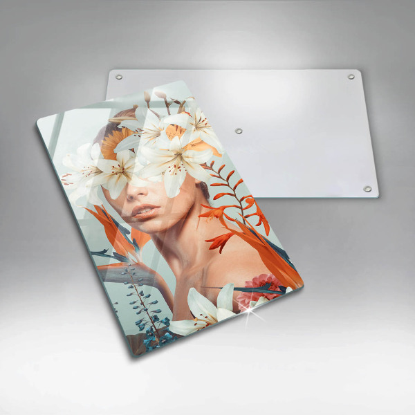 Skärbräda i glas Kvinna i blommor