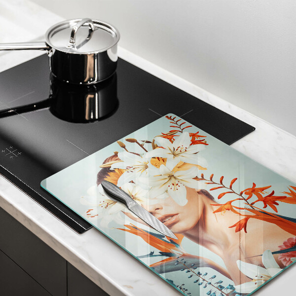 Skärbräda i glas Kvinna i blommor