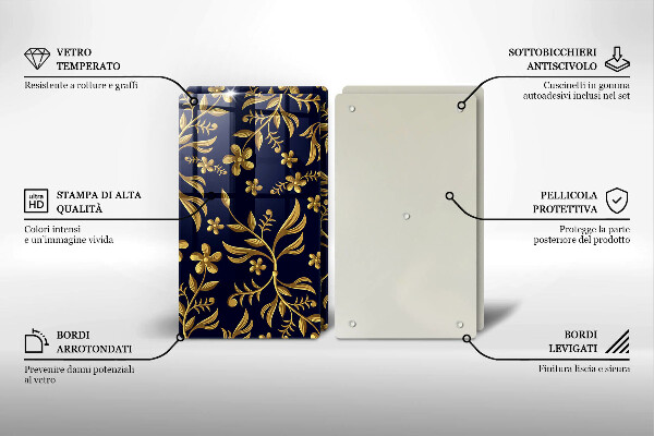 Skärbräda glas Guldblommamotiv