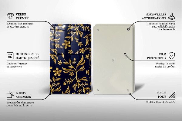 Skärbräda glas Guldblommamotiv