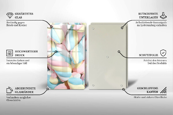 Skärbräda glas Färgglada marshmallows
