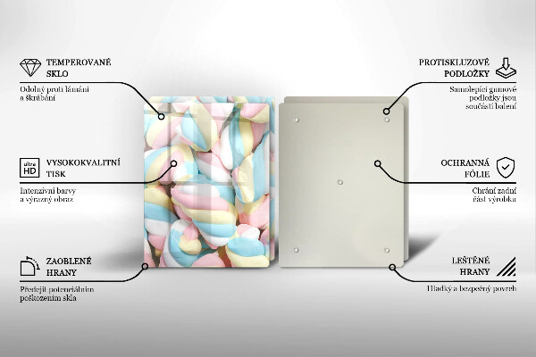 Skärbräda glas Färgglada marshmallows