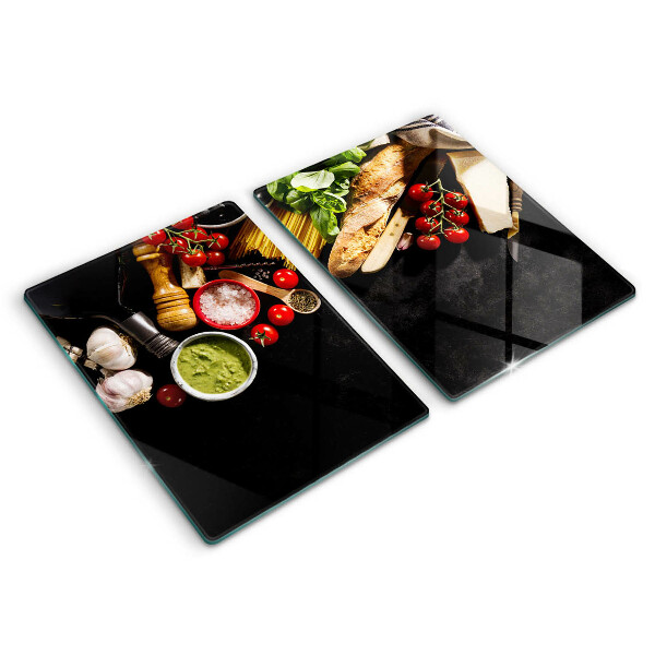 Skärbräda glas Italienska ingredienser och kryddor