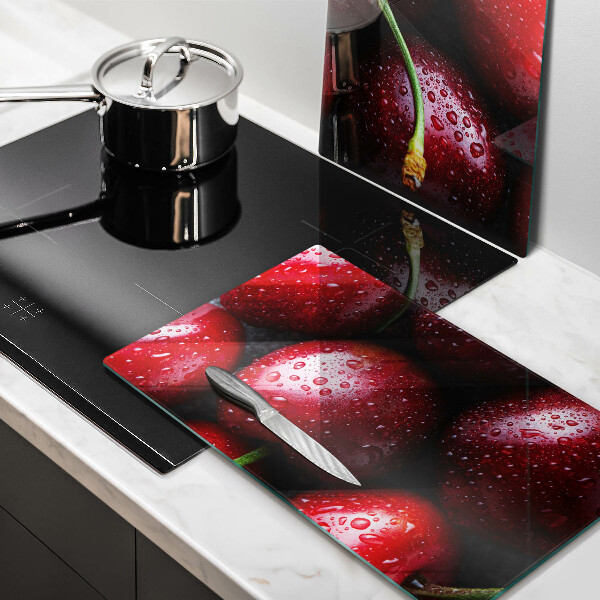 Skärbräda glas Närbild av körsbär