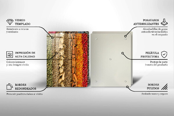Skärbräda glas Färgglada kryddor