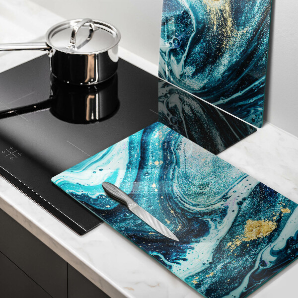 Skärbräda glas Blått abstrakt guld