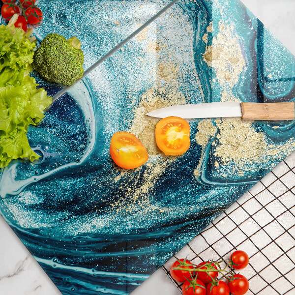 Skärbräda glas Blått abstrakt guld