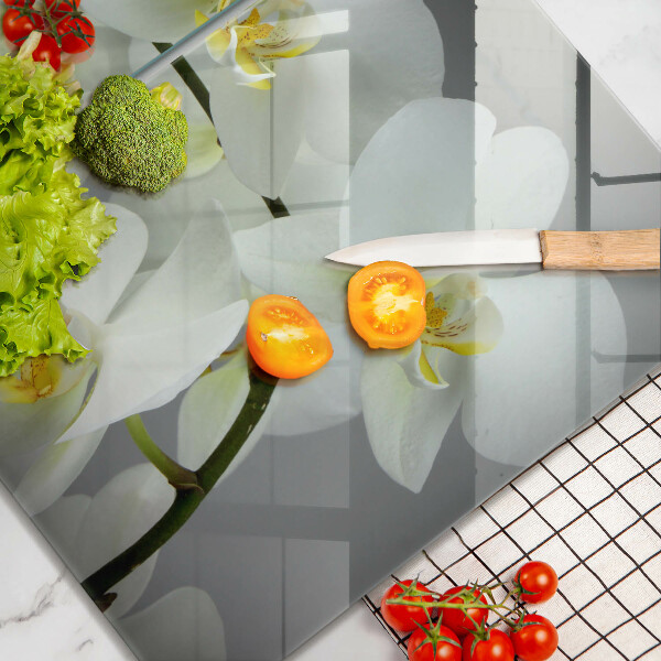 Skärbräda glas Blommor vit orkidé