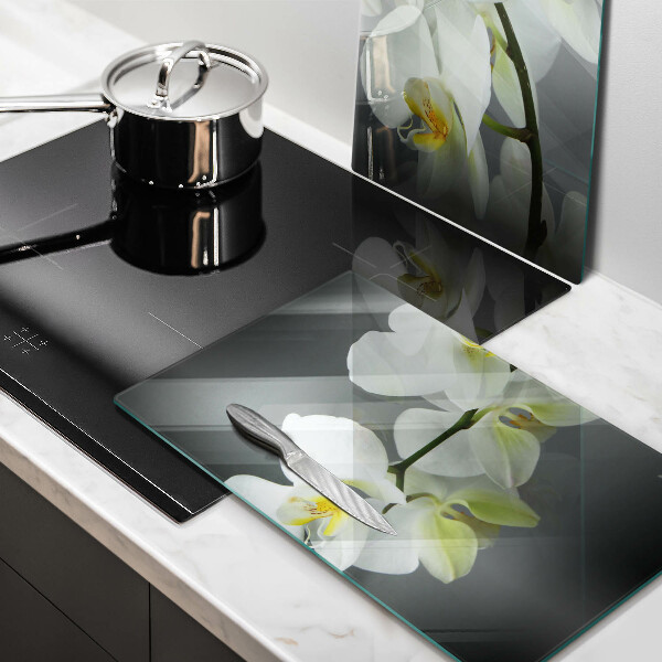 Skärbräda glas Blommor vit orkidé