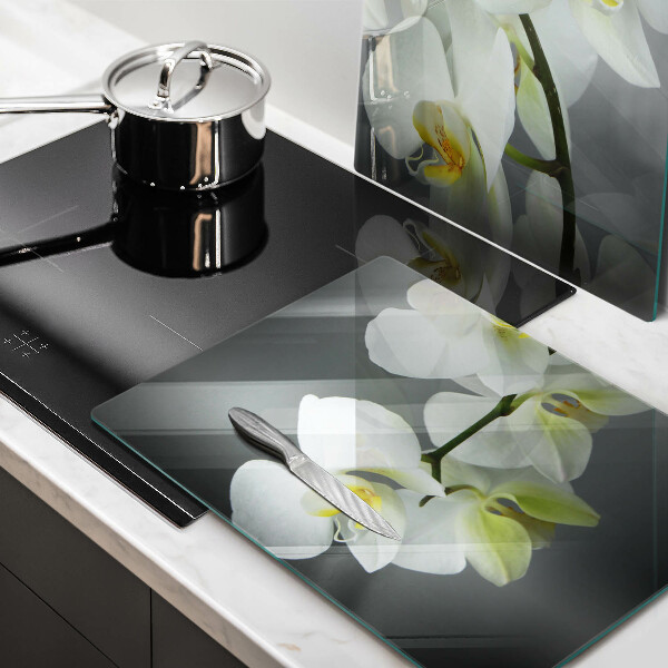 Skärbräda glas Blommor vit orkidé