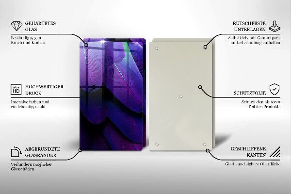 Skärbräda glas Neon fjädrar