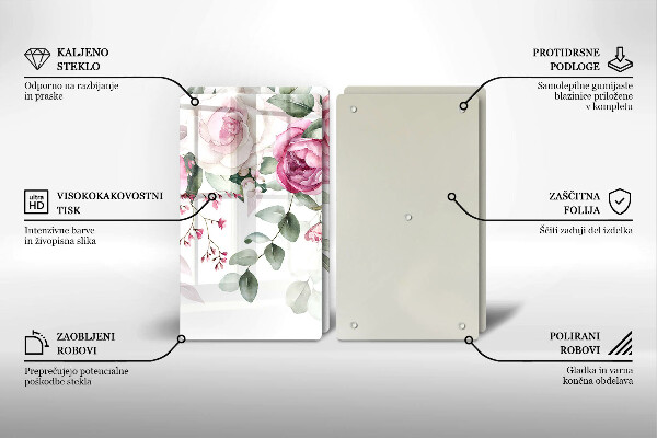 Skärbräda glas Akvarell rosor