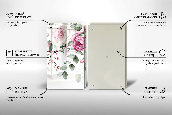 Skärbräda glas Akvarell rosor