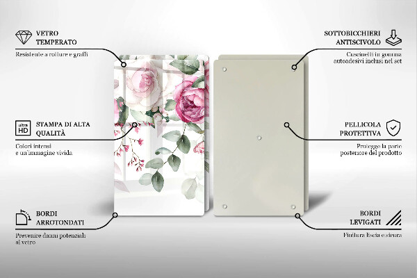 Skärbräda glas Akvarell rosor