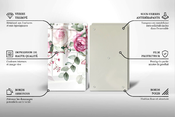 Skärbräda glas Akvarell rosor