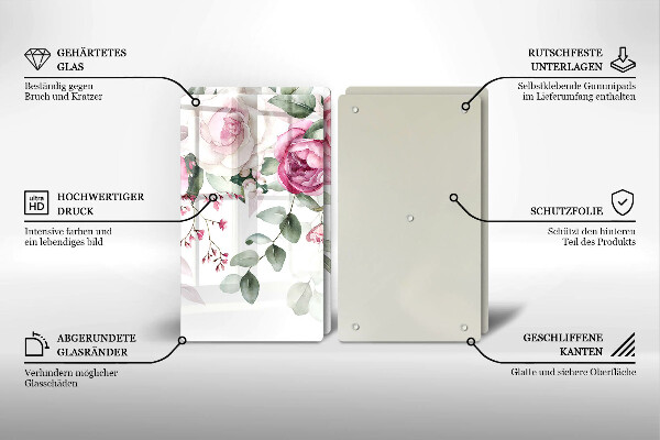 Skärbräda glas Akvarell rosor