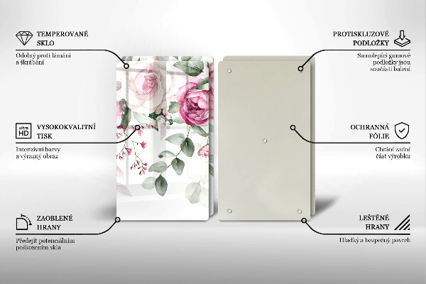 Skärbräda glas Akvarell rosor