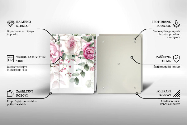 Skärbräda glas Akvarell rosor