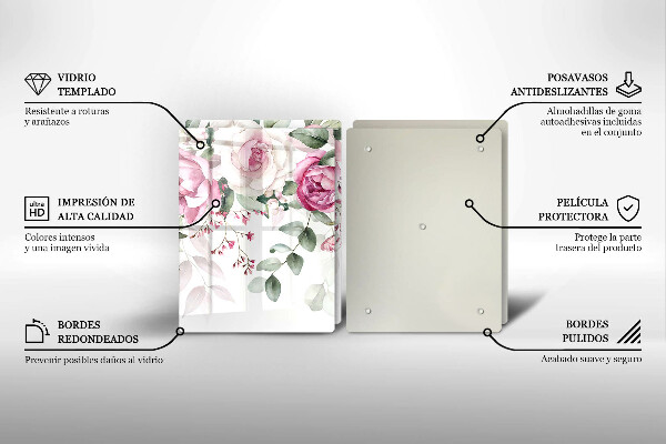 Skärbräda glas Akvarell rosor