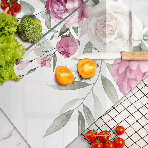 Skärbräda glas Akvarell rosor