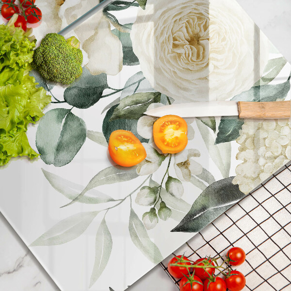 Skärbräda glas Akvarell blommor