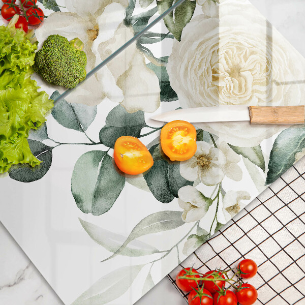 Skärbräda glas Akvarell blommor