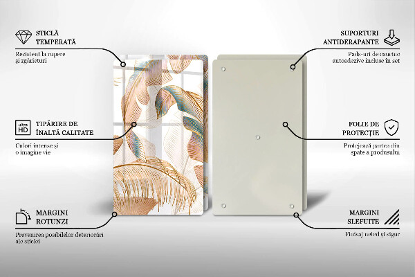 Skärbräda glas Boho fjädrar och löv