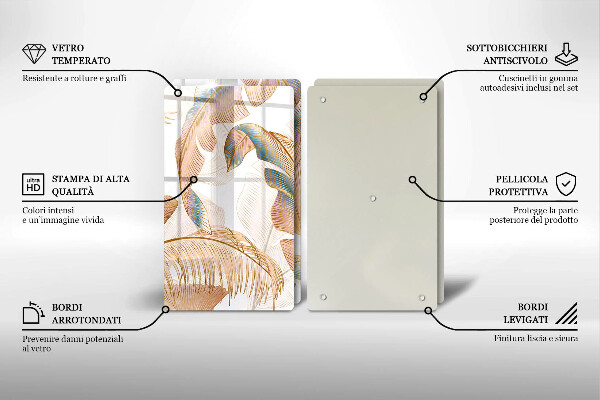 Skärbräda glas Boho fjädrar och löv