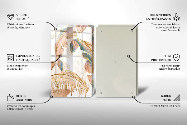 Skärbräda glas Boho fjädrar och löv