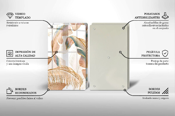 Skärbräda glas Boho fjädrar och löv