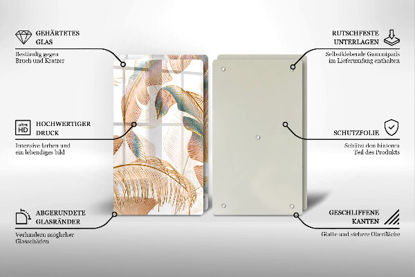 Skärbräda glas Boho fjädrar och löv