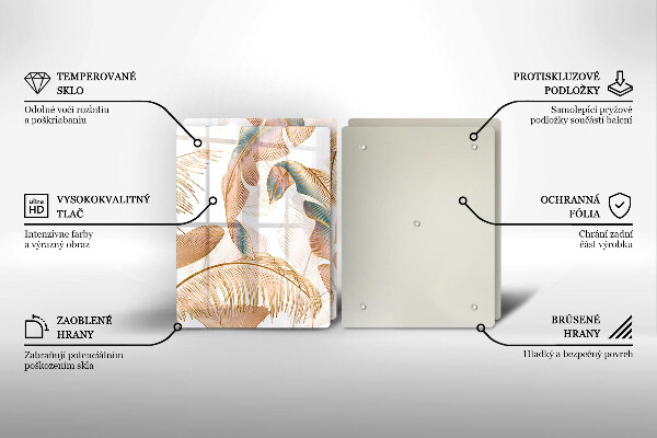 Skärbräda glas Boho fjädrar och löv