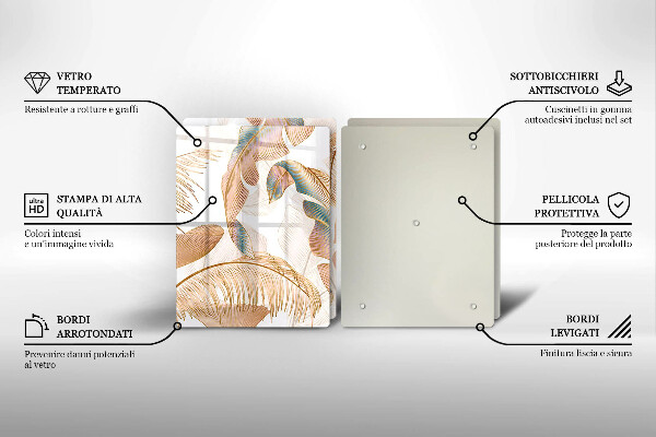 Skärbräda glas Boho fjädrar och löv