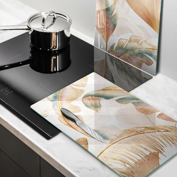 Skärbräda glas Boho fjädrar och löv