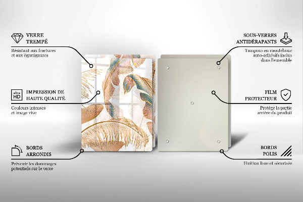 Skärbräda glas Boho fjädrar och löv