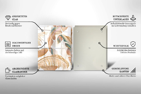 Skärbräda glas Boho fjädrar och löv