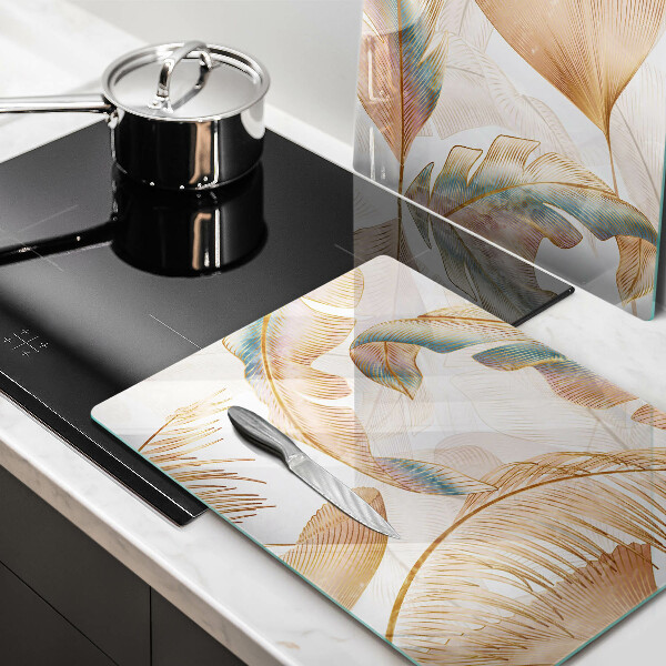 Skärbräda glas Boho fjädrar och löv