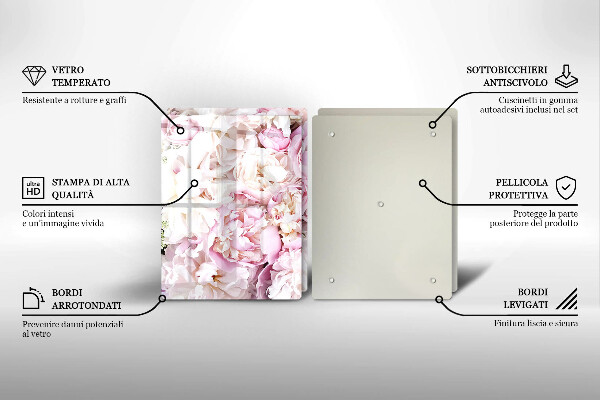 Skärbräda glas Bukett pioner