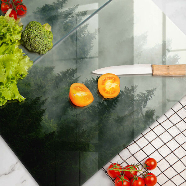 Skärbräda glas Dimmigt skogslandskap