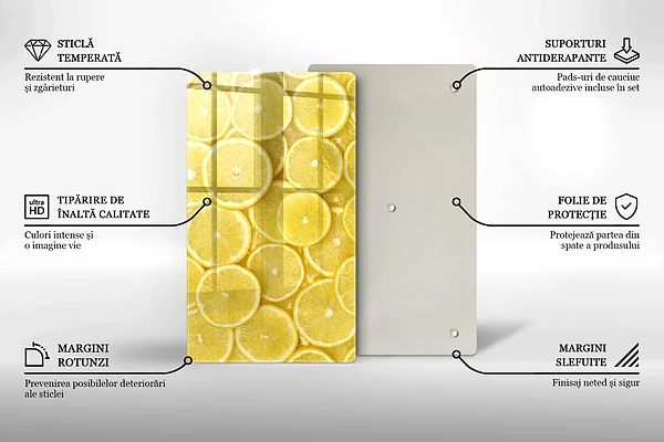 Skärbräda i glas med citronmotiv