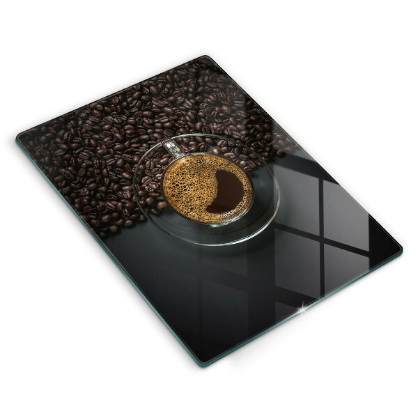 Glasskärbräda med motiv av kaffe och bönor