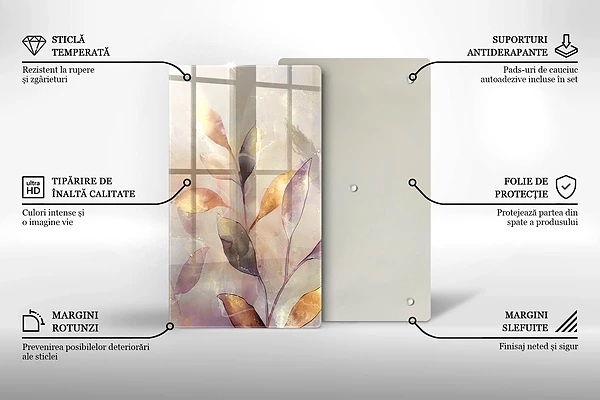 Glasskärbräda med målade boho-löv