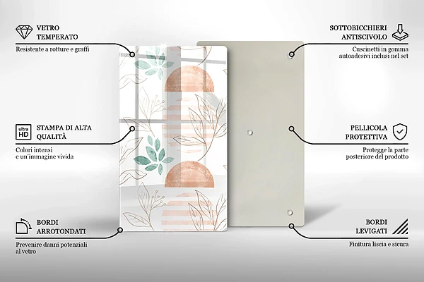 Skärbräda i glas med boho-lövmönster