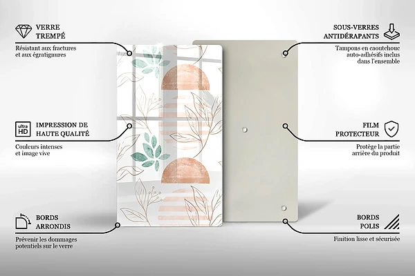 Skärbräda i glas med boho-lövmönster