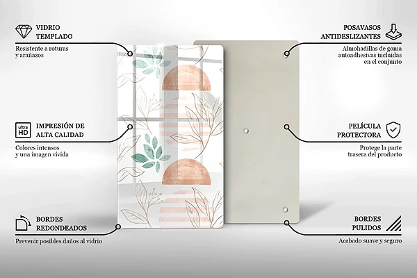 Skärbräda i glas med boho-lövmönster