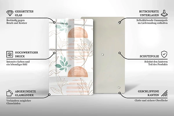 Skärbräda i glas med boho-lövmönster