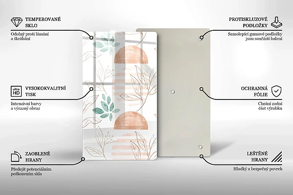 Skärbräda i glas med boho-lövmönster