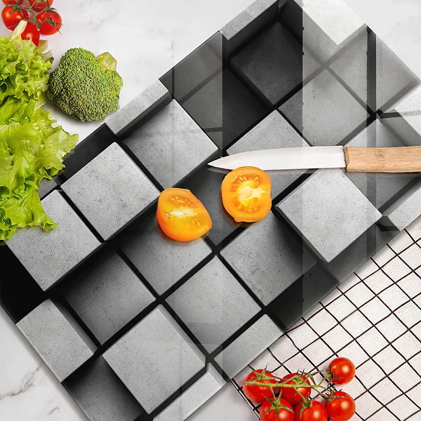Glasskärbräda med 3D-geometrisk bakgrund