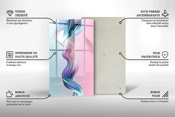 Glasskärbräda med abstrakt pastellmotiv