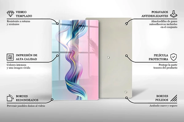 Glasskärbräda med abstrakt pastellmotiv
